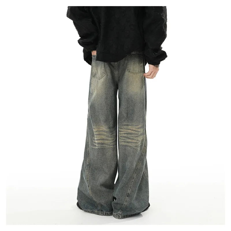 Jean décontracté ample pour homme, pantalon cargo évasé style streetwear Y2K