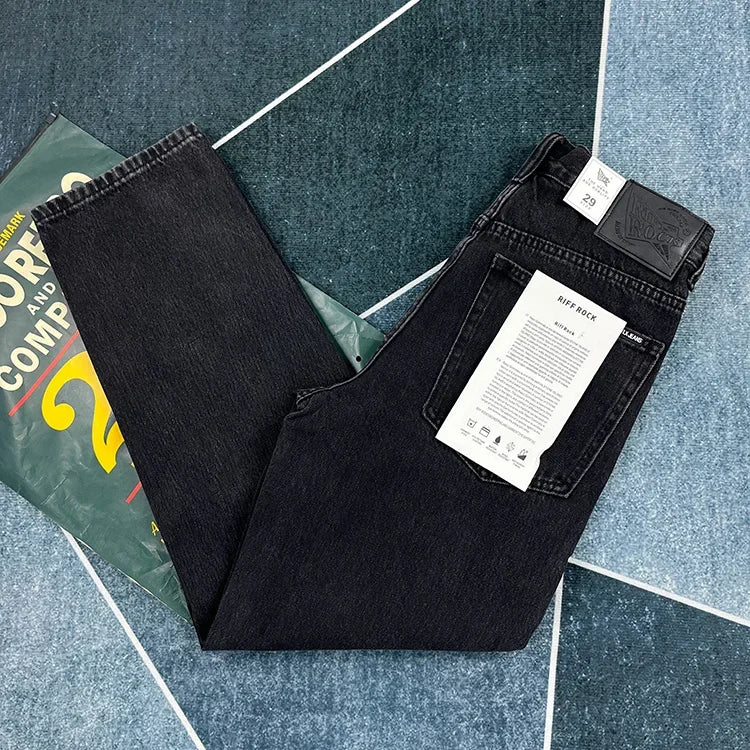 90% Cotton Black Jeans for Men Straight-leg Denim Pants Japanese Washed Retro Loose-fit Spring and Fall Trendy Minimalist Style