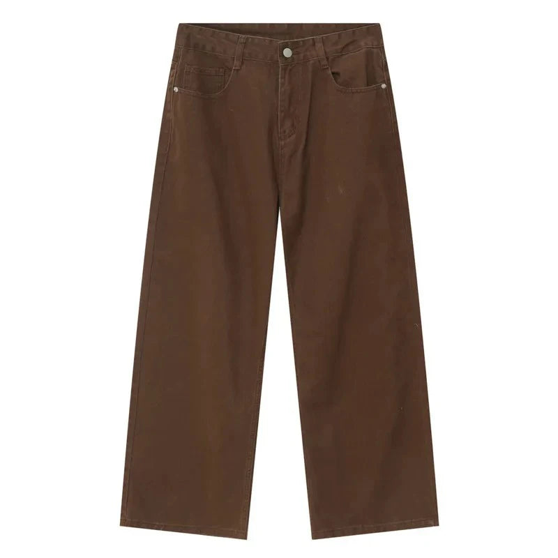 2024 Men Popular High Waist Straight Leg Jeans Male Simple Draping Wide Leg Denim Pants Brand Green Coffee Street Denim Trousers