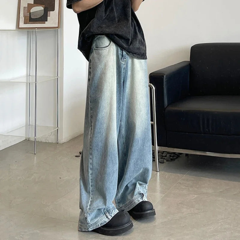 New Men Wide Leg Harajuku Fashion Jeans Male Daily Designer Casual Denim Pants Popular Baggy Aesthetic Streetwear Denim Trousers