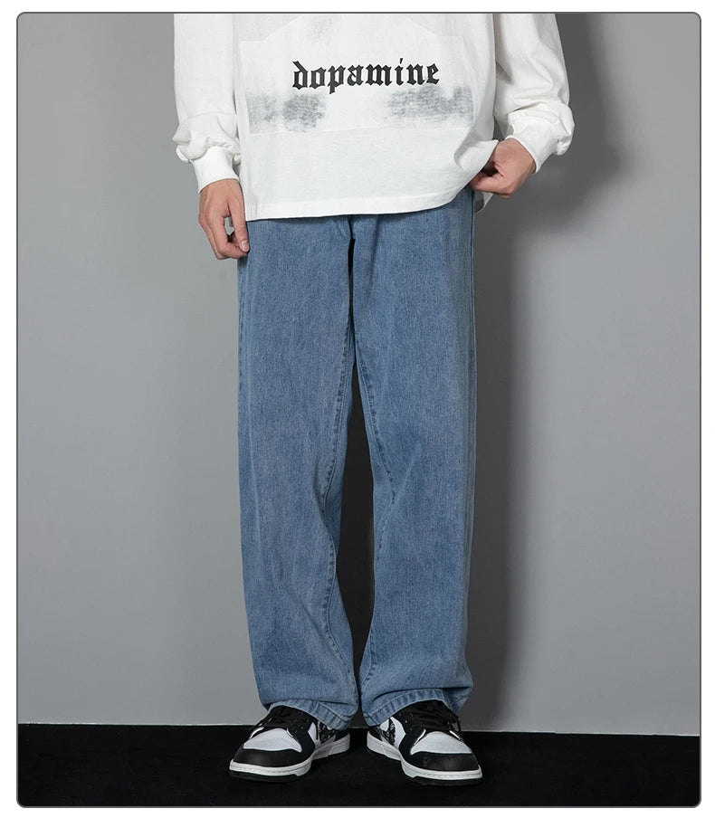 Jean long décontracté pour homme, style coréen, classique, droit, jambes larges, couleur unie, bleu clair, gris, noir, 2025