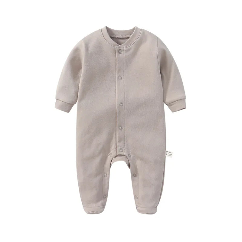 Newborn Baby Long Sleeved Solid Color Long Crawling Jumpsuit Spring Autumn Cotton Footed Infant Boys Rompers 0-1Y Boys Bodysuit