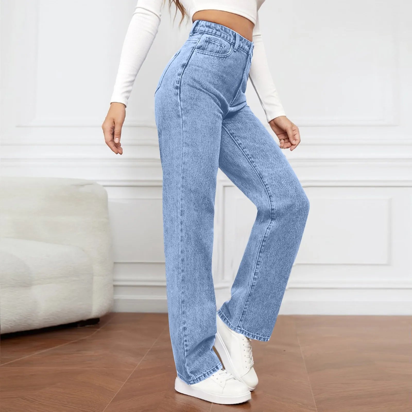 Women's High Waist Washed Women's Jeans Fashionable Versatile Straight Leg Pants Jeans Women Jean Pants Women Jeans Women 2025