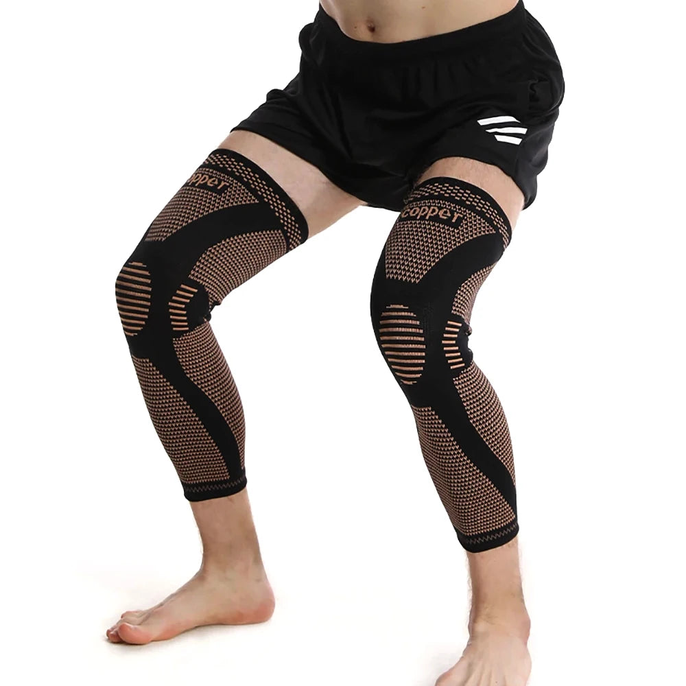 1/2Pcs Copper Full Leg Sleeves Long Compression, Knee Braces, Knee Compression Sleeves for Meniscus Tear, ACL, Arthritis, Sport