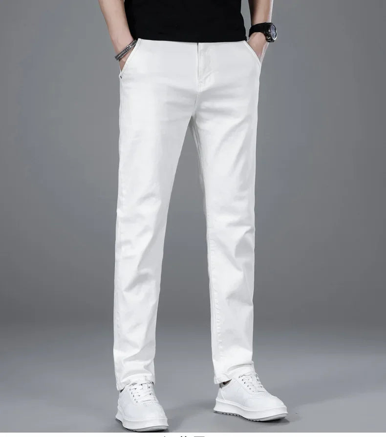 New Men's Fashion Classic Style Versatile Slim Jeans White Stretch Straight Soft Casual Denim Trousers Brand Clothing Male