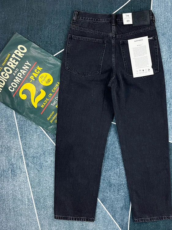 90% Cotton Black Jeans for Men Straight-leg Denim Pants Japanese Washed Retro Loose-fit Spring and Fall Trendy Minimalist Style