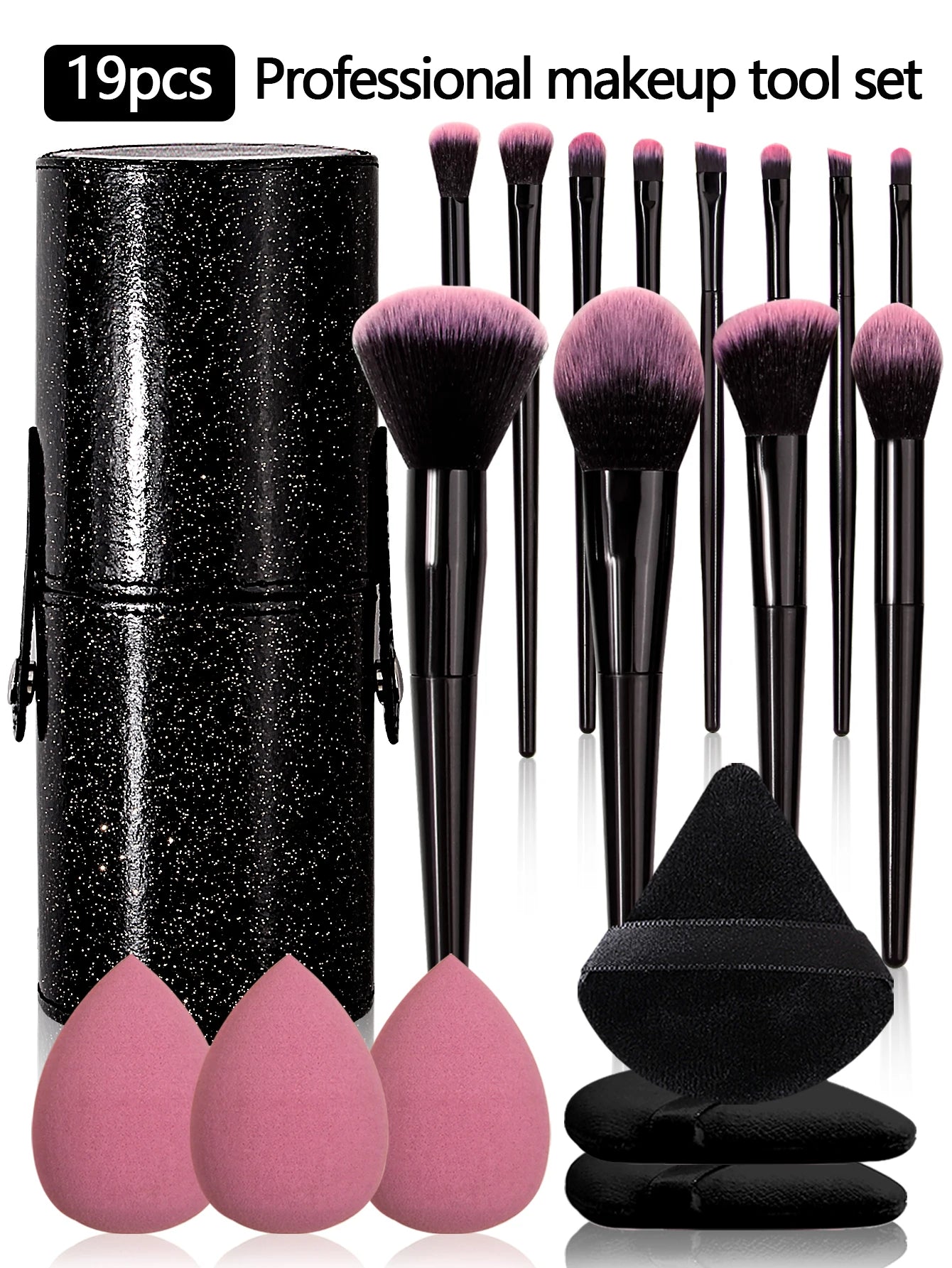 1/12/19PCS professional set combination makeup tools 12 brushes 6 makeup puff Makeup egg Large capacity waterproof makeup bucket