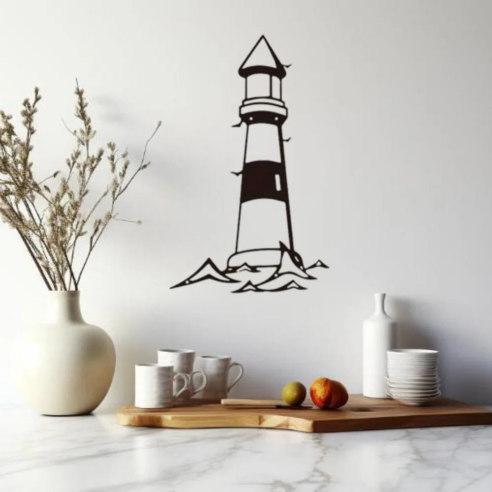 1pc Metal Wall Art Decor - Lighthouse Wall Sculpture - Metal Outdoor Wall Art for Living Room, Bedroom, or Bathroom