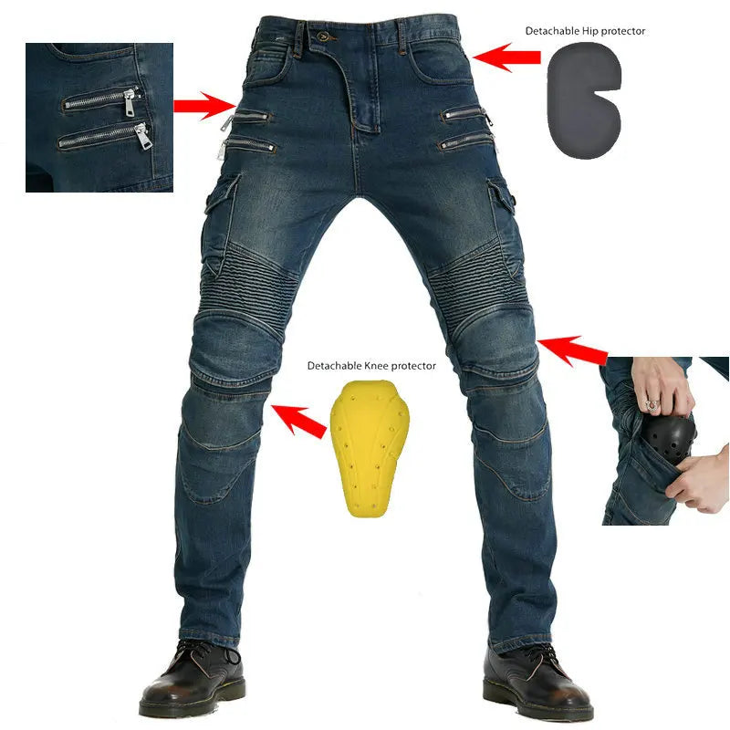 Motorcycle Riding Jeans Pants Men's Workwear Multi-Pocket Motocross Pants Outdoor Fall Protection Moto Trousers CE Protective