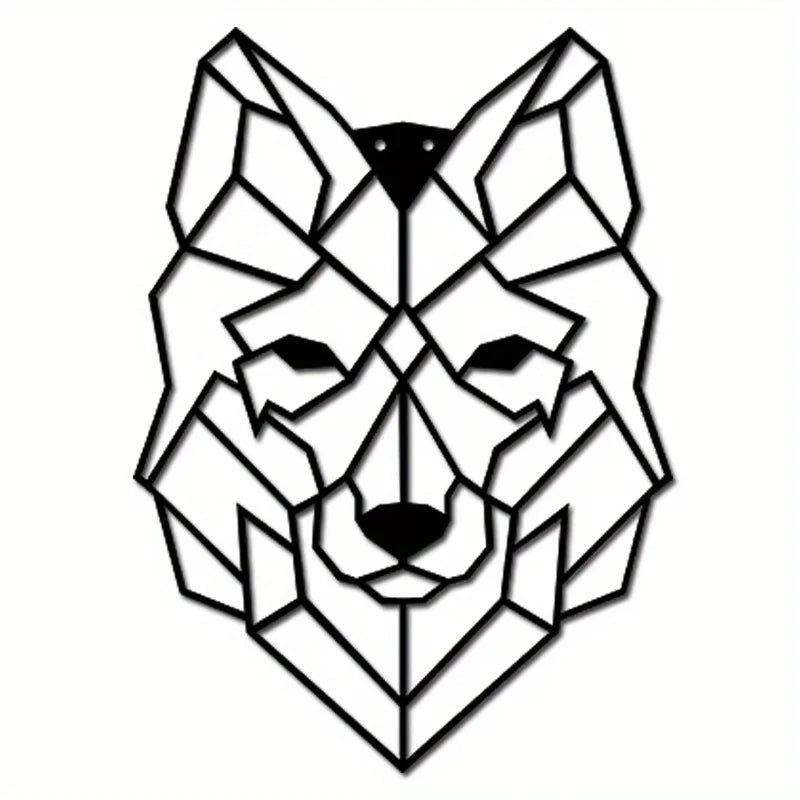 Wolf Head Wall Art Ornamental, Metal Living Room Office Geometric Iron Craft Gift Gift Black Iron Silhouette Hanging Wall Art