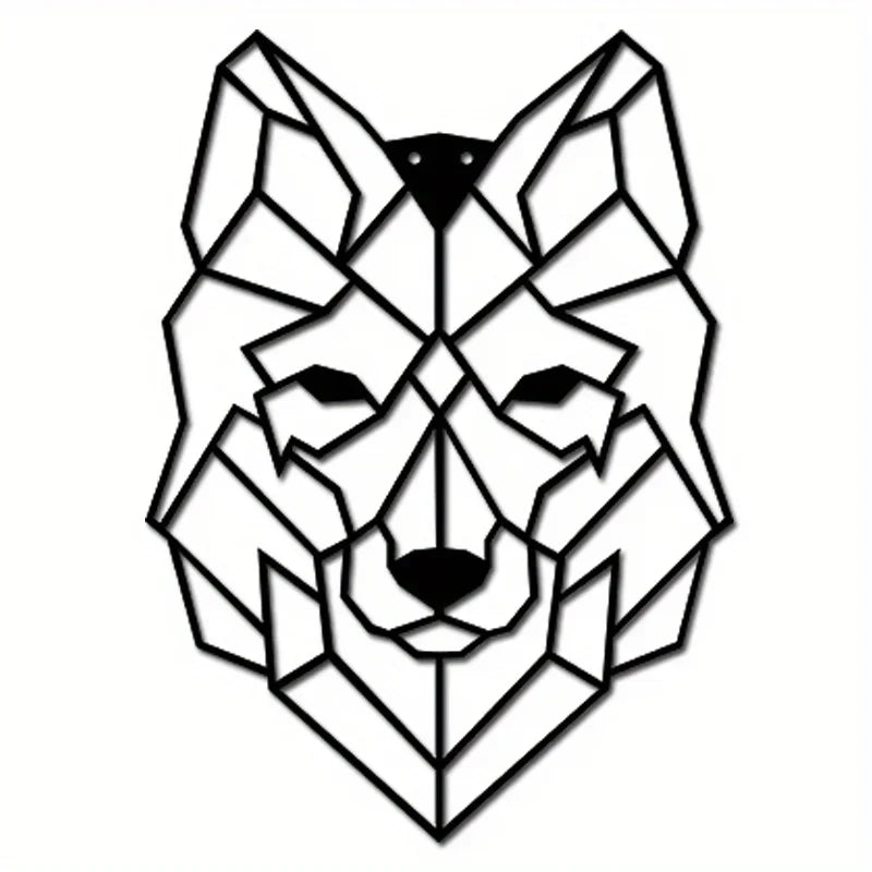 Wolf Head Wall Art Ornamental, Metal Living Room Office Geometric Iron Craft Gift Gift Black Iron Silhouette Hanging Wall Art