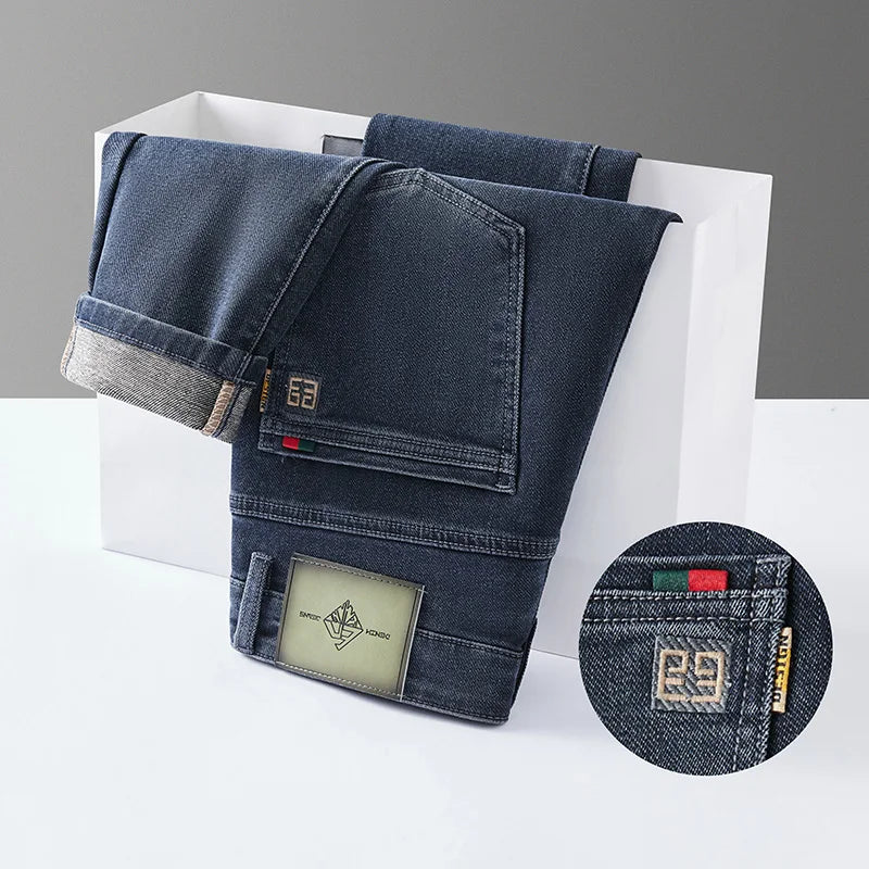 Jean ample (légèrement extensible) pour homme, décontracté et polyvalent, coupe haute et slim, à porter toute l'année, 2025