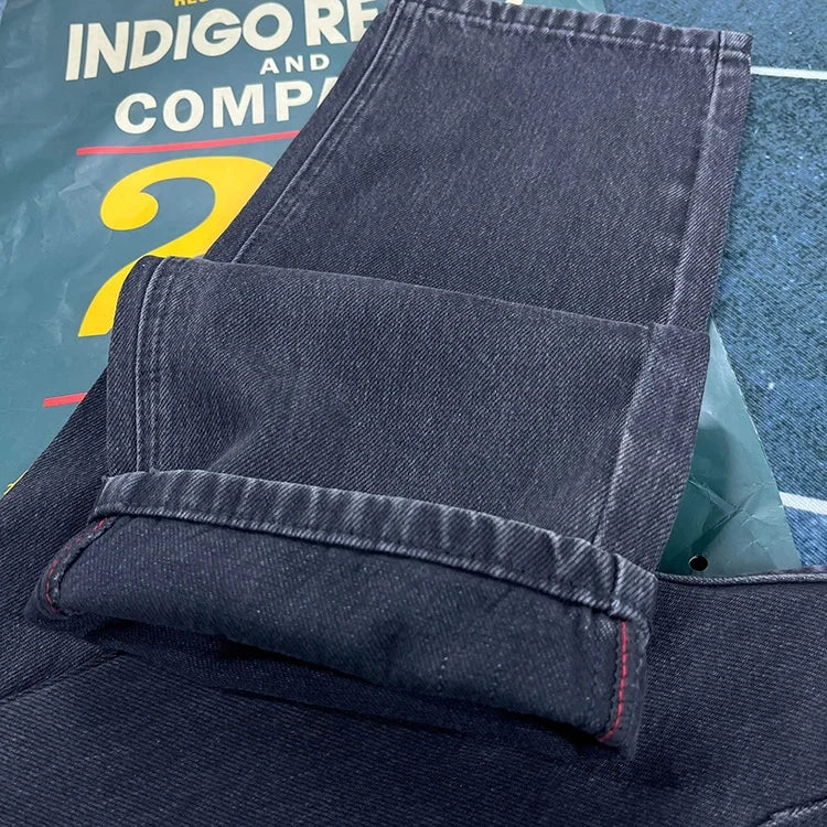 90% Cotton Black Jeans for Men Straight-leg Denim Pants Japanese Washed Retro Loose-fit Spring and Fall Trendy Minimalist Style