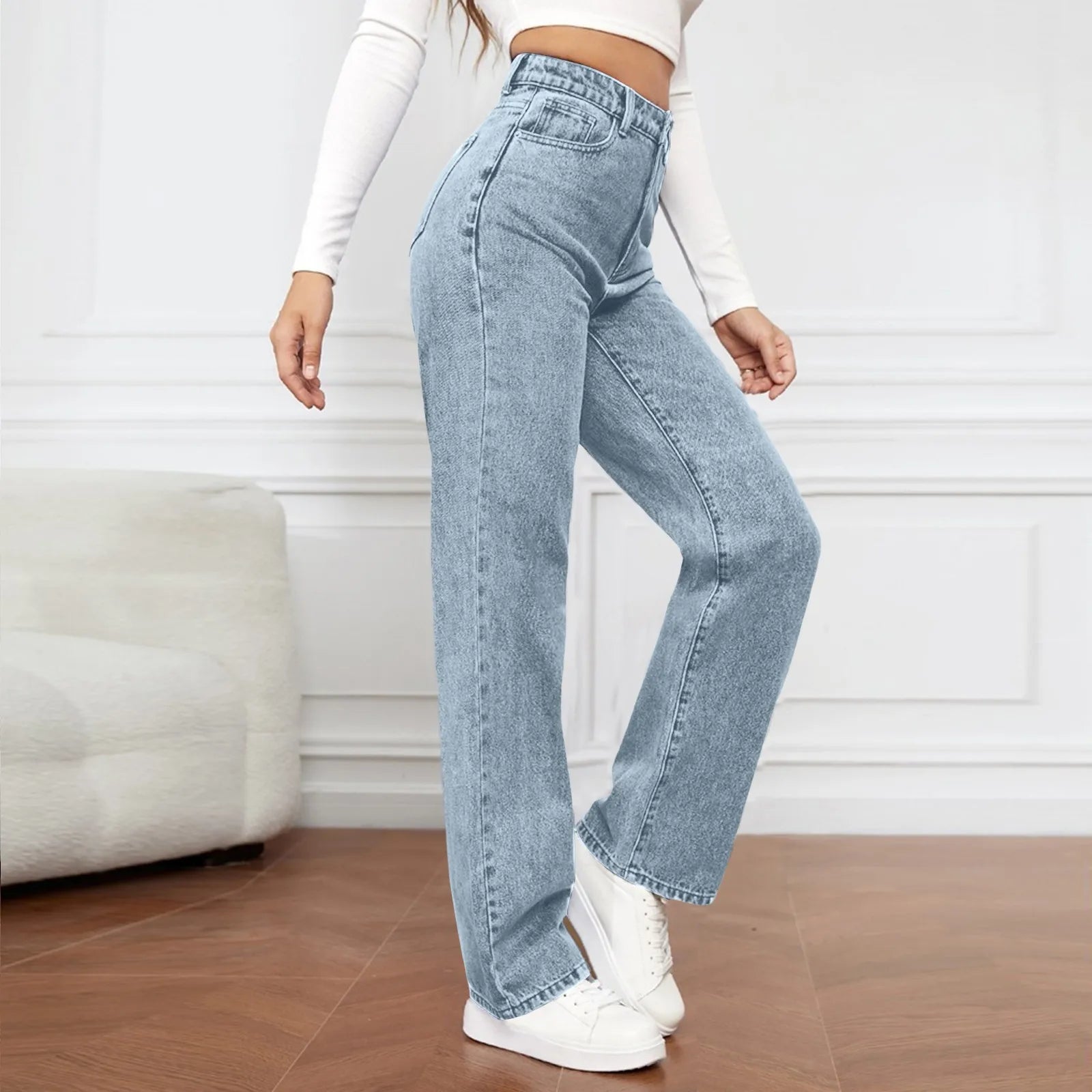 Women's High Waist Washed Women's Jeans Fashionable Versatile Straight Leg Pants Jeans Women Jean Pants Women Jeans Women 2025