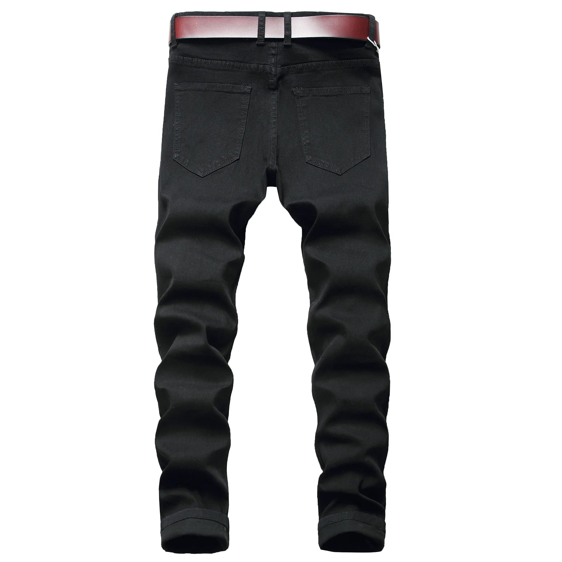 Jeans pour hommes High Street avec trous et pointes noires, jeans slim fit et pantalons pour hommes