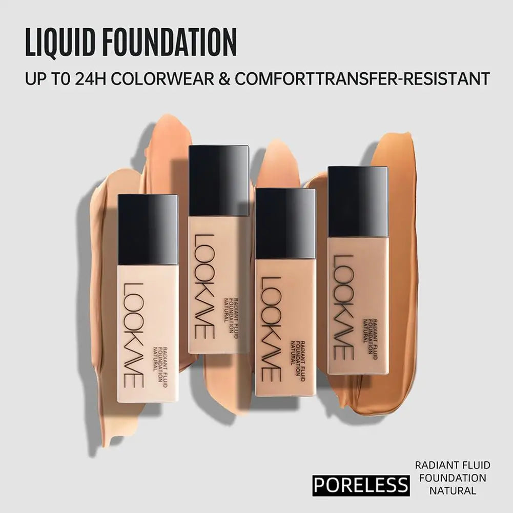 Professional Makeup Kit Natural Matte Long-Lasting Liquid Foundation+Flat Top Brush &Sponge Full Coverage 24H Lightweight Makeup
