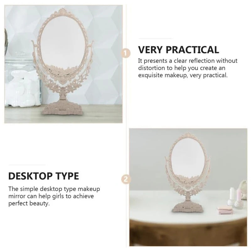 Vintage European Style Makeup Mirror Oval Shaped Cosmetic Mirror 360 Degree Rotating Swivel Desktop Vanity Mirror Home Decor
