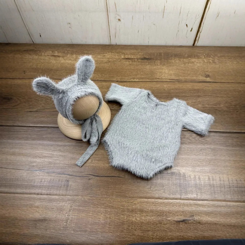 Newborn Day Photography Clothing Baby Cute Bunny Photography Clothing Set Baby Handmade Knitwear Growth Souvenir