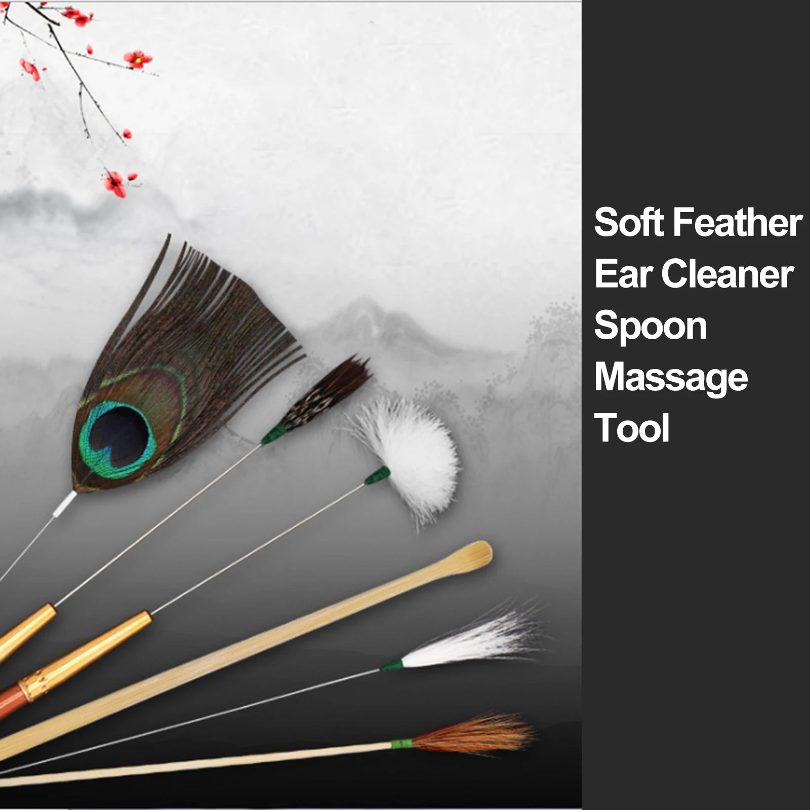Ensemble de 10 masseurs d'oreilles, kits de nettoyage de cérumen, cure-oreille en plumes d'oie, dissolvant de cérumen, curette lumineuse, cure-oreille en plumes, cuillère en spirale