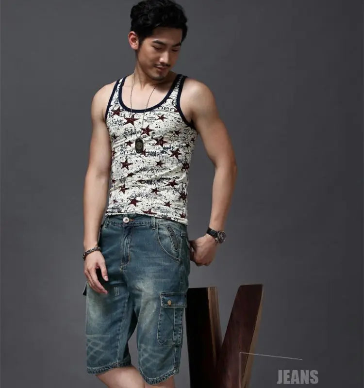 Summer Fashion Denim Jeans for Men Designer Knee Length Shorts Capri Loose Straight Leg Slim Casual Punk Workwear Cargo Shorts