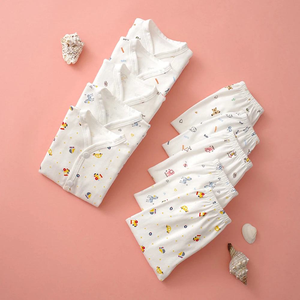 Vêtements pour bébés de 0 à 3 mois, sous-vêtements pour nouveau-nés, motif dessin animé, en coton, boutons, haut à manches longues et pantalon long pour filles et garçons