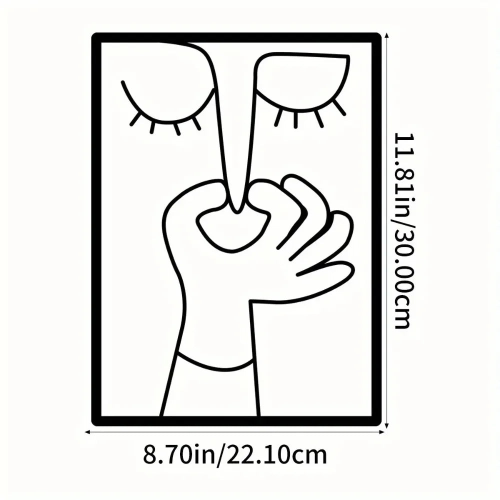 Décoration murale en métal pour toilettes : portrait amusant avec un design minimaliste en forme de ligne, utilisé comme panneau de salle de bain et décoration de toilettes
