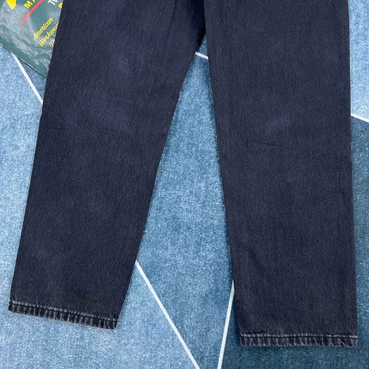 90% Cotton Black Jeans for Men Straight-leg Denim Pants Japanese Washed Retro Loose-fit Spring and Fall Trendy Minimalist Style