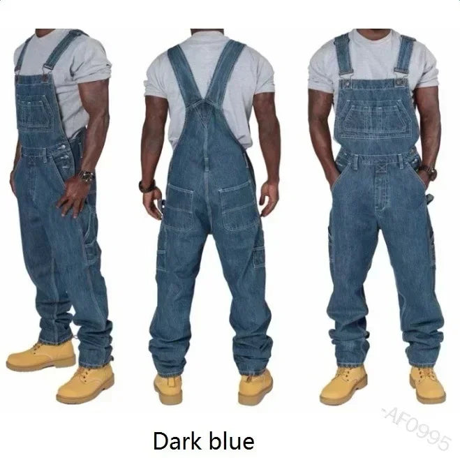 Jeans pour hommes 2025, salopette pour hommes, poches décontractées, amples, longs, pantalons en denim, slim, épissure droite, barboteuses, automne, grande taille, longs jeans pour hommes