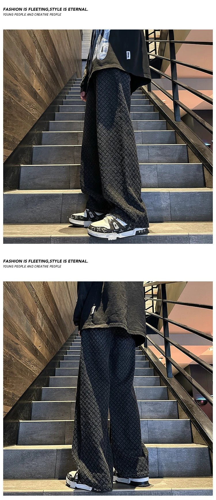 Jeans pour hommes, mode 2024, pantalon en denim à motif jacquard, coupe droite, pantalon ample, jean large et vieilli pour hommes