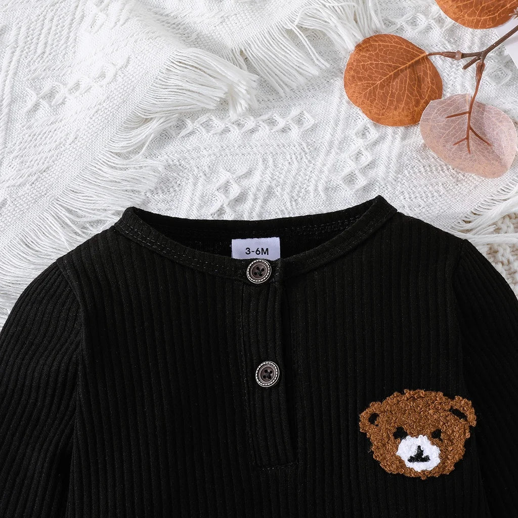 Vêtements pour nouveau-né de 0 à 18 mois, combinaison à petits boutons avec ours de dessin animé pour bébé garçon, barboteuse à manches longues pour tout-petit