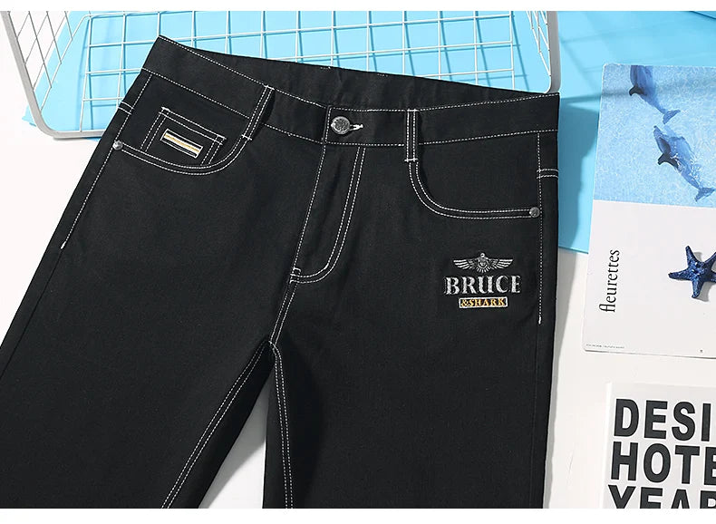 2024 New Summer Mens Black Jeans  Bruce&Shark Best Jeans for Men Loose Fit Cowboy Pants Casual Stretch Cotton  Straight Leg
