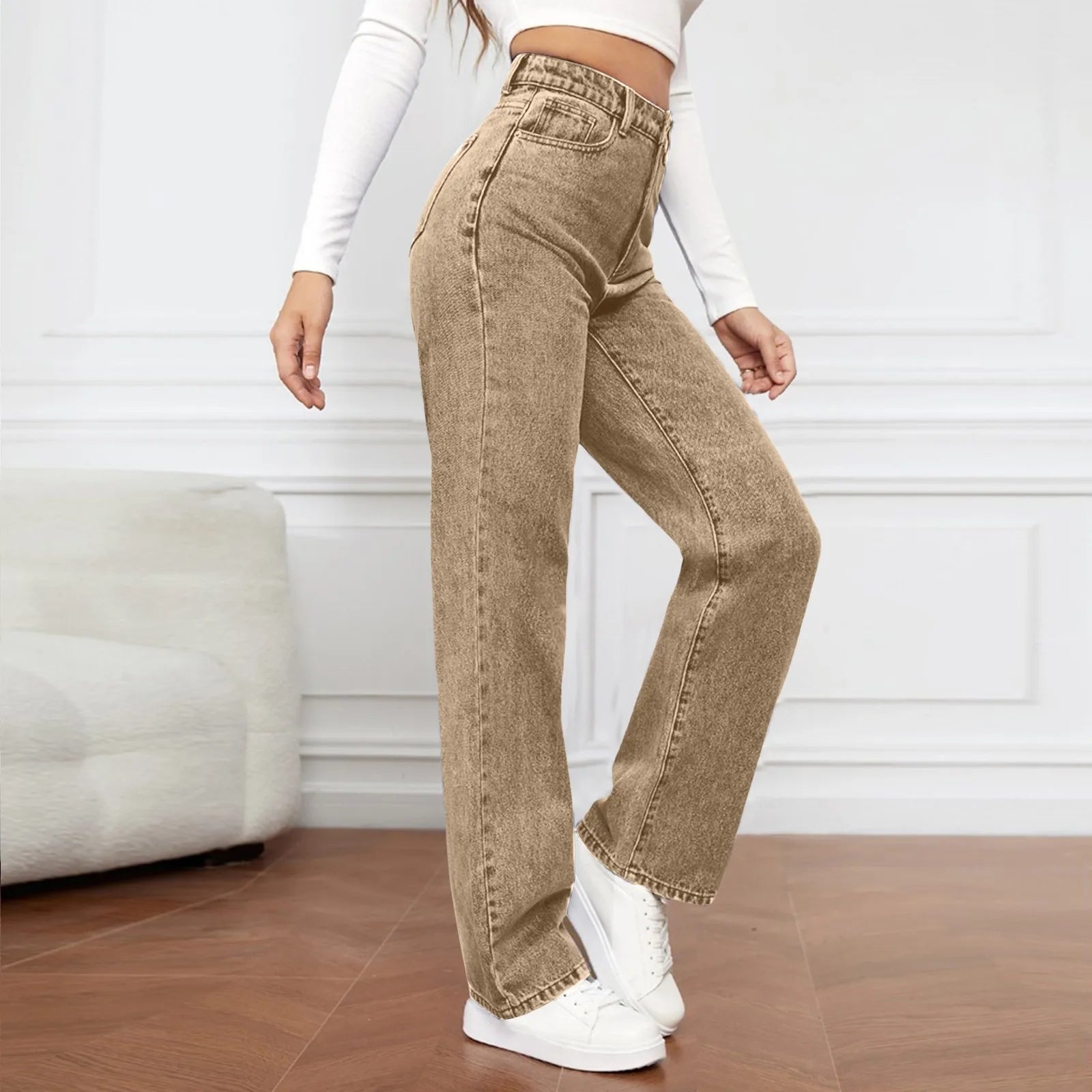 Women's High Waist Washed Women's Jeans Fashionable Versatile Straight Leg Pants Jeans Women Jean Pants Women Jeans Women 2025