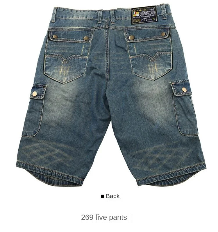 Summer Fashion Denim Jeans for Men Designer Knee Length Shorts Capri Loose Straight Leg Slim Casual Punk Workwear Cargo Shorts
