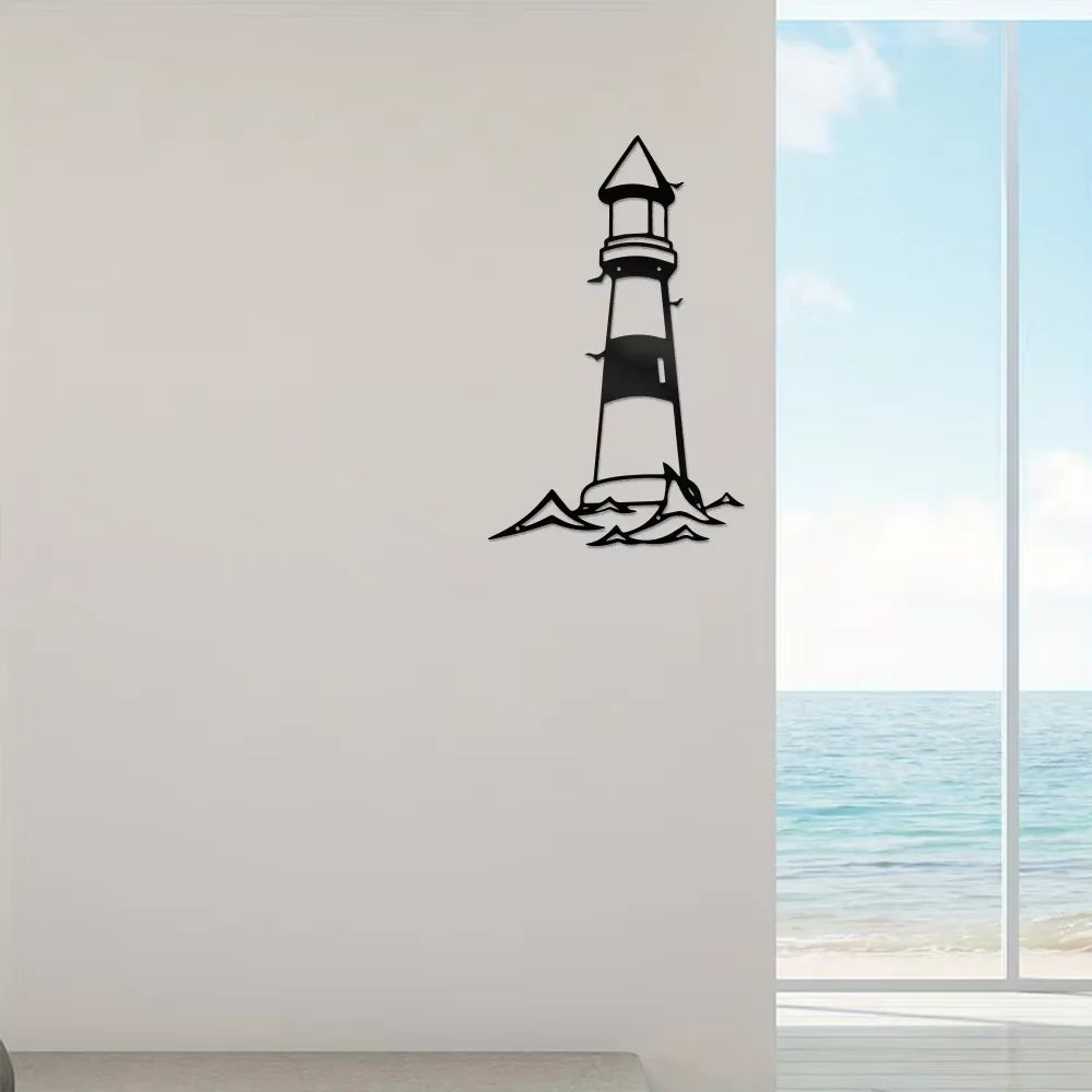 1pc Metal Wall Art Decor - Lighthouse Wall Sculpture - Metal Outdoor Wall Art for Living Room, Bedroom, or Bathroom