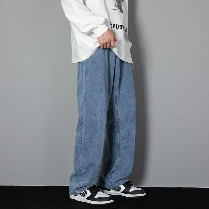 Jean long décontracté pour homme, style coréen, classique, droit, jambes larges, couleur unie, bleu clair, gris, noir, 2025