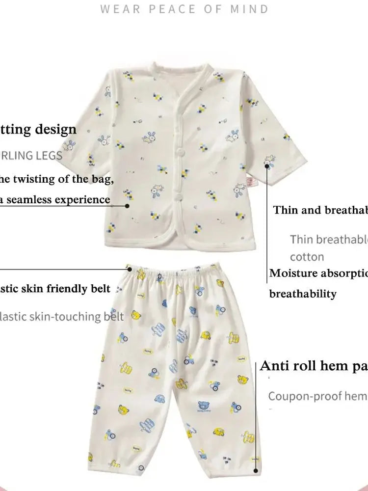 Vêtements pour bébés de 0 à 3 mois, sous-vêtements pour nouveau-nés, motif dessin animé, en coton, boutons, haut à manches longues et pantalon long pour filles et garçons
