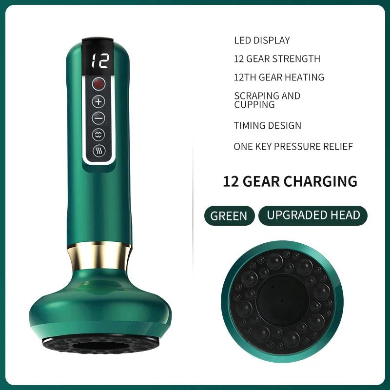 Masseur électrique à ventouses à 12 niveaux, ventouse sous vide, Gua Sha, anti-cellulite, grattage, chauffage, amincissement du corps, thérapie de massage