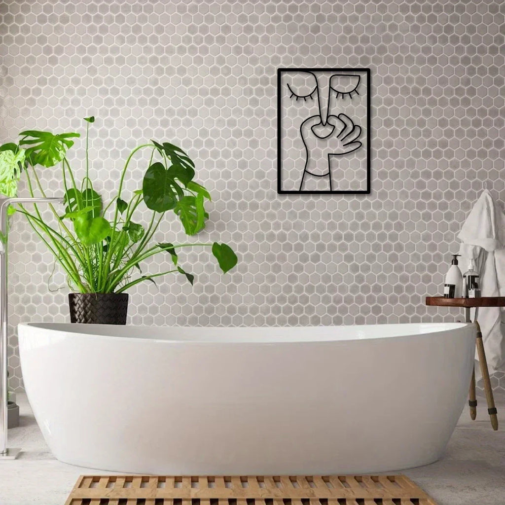 Tuvalet İçin Metal Duvar Sanatı: Minimal Çizgi Sanatı Tasarımıyla Komik Portre Banyo Tabelası ve Tuvalet Dekoru