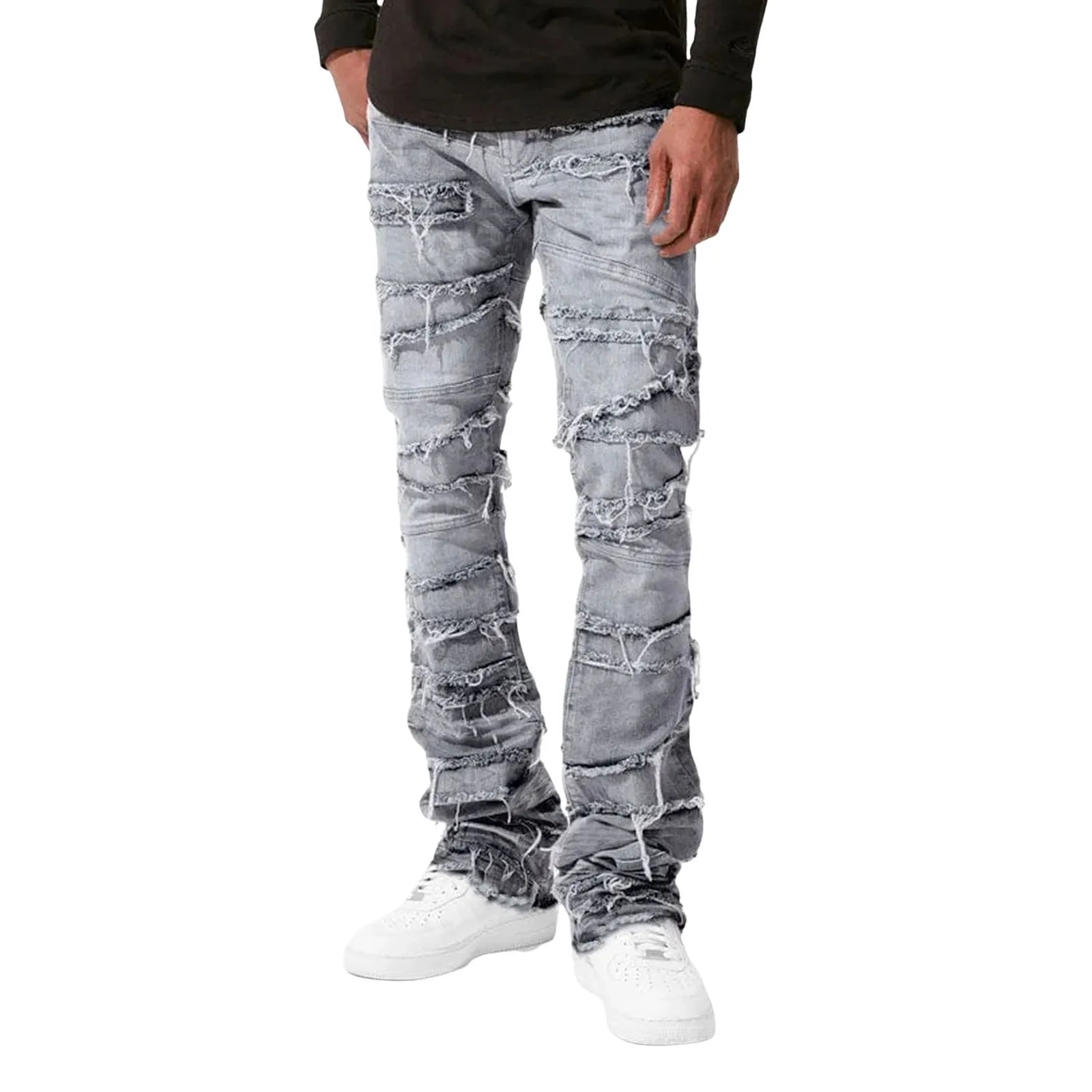 Jeans For Men Stretch Fit Skinny Stacked Ripped Jeans Slim Fit Patch Denim Pants Slim Fit Trousers Streetwear