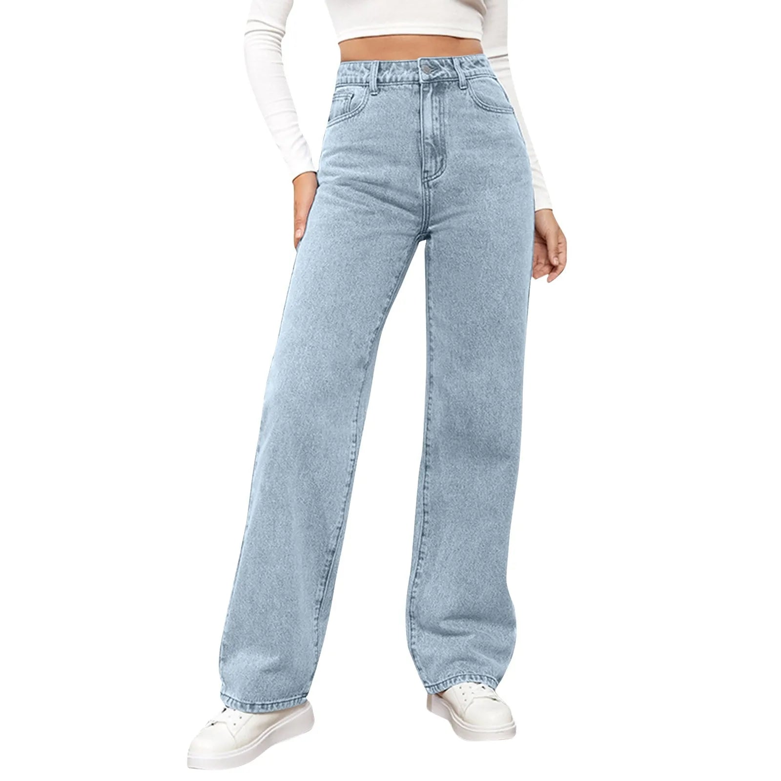 Women's High Waist Washed Women's Jeans Fashionable Versatile Straight Leg Pants Jeans Women Jean Pants Women Jeans Women 2025
