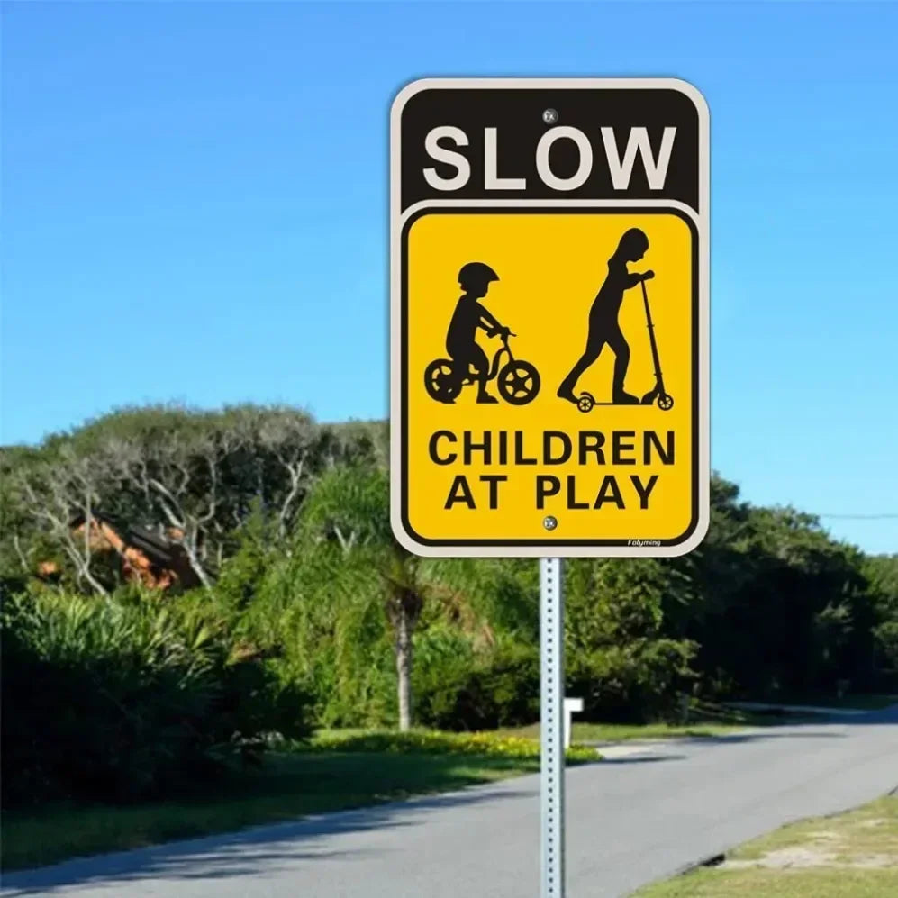 Iron Wall Art Decoration，2D Decorative painting,Essential Slow Down Children at Play Yard Signs