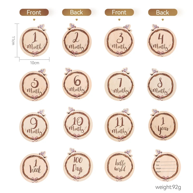 Baby Milestone Number Monthly Memorial Cards For Newborn Baby Paper Wooden Engraved Age Photography Accessories Birthing Gift