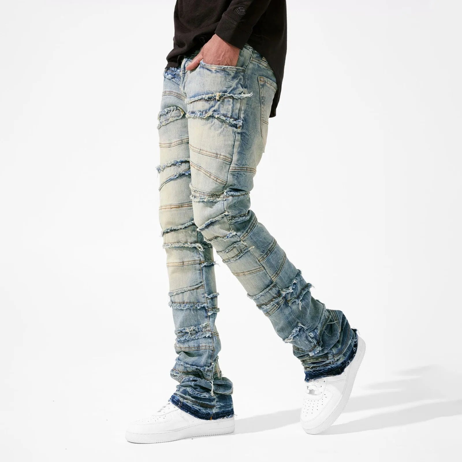 Jeans For Men Stretch Fit Skinny Stacked Ripped Jeans Slim Fit Patch Denim Pants Slim Fit Trousers Streetwear
