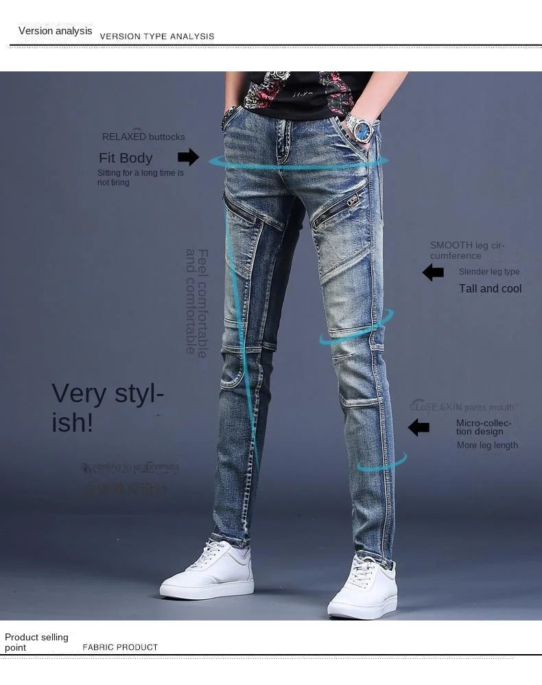 Streetwear Trending Slim Denim Jeans for Men Casual Spring Autumn Luxury Men's Clothing Slim Fit Jeans Men Washed Trousers Male