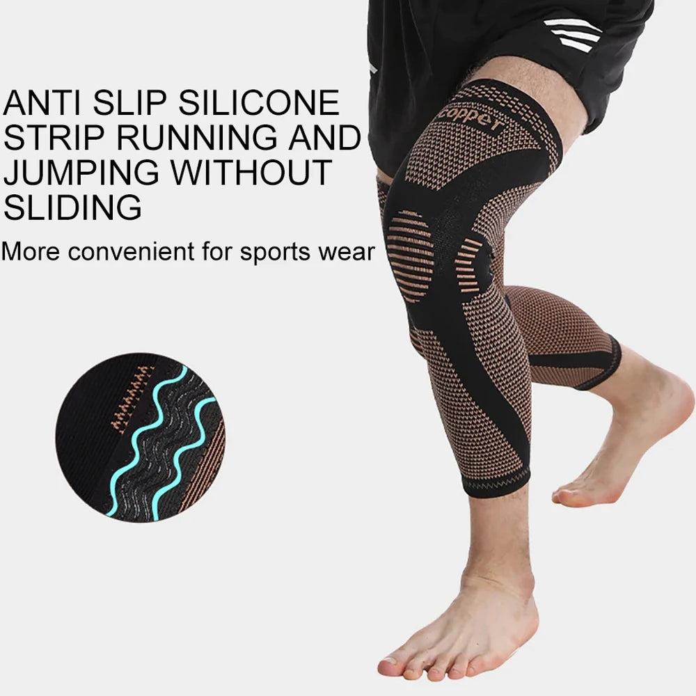 1/2Pcs Copper Full Leg Sleeves Long Compression, Knee Braces, Knee Compression Sleeves for Meniscus Tear, ACL, Arthritis, Sport