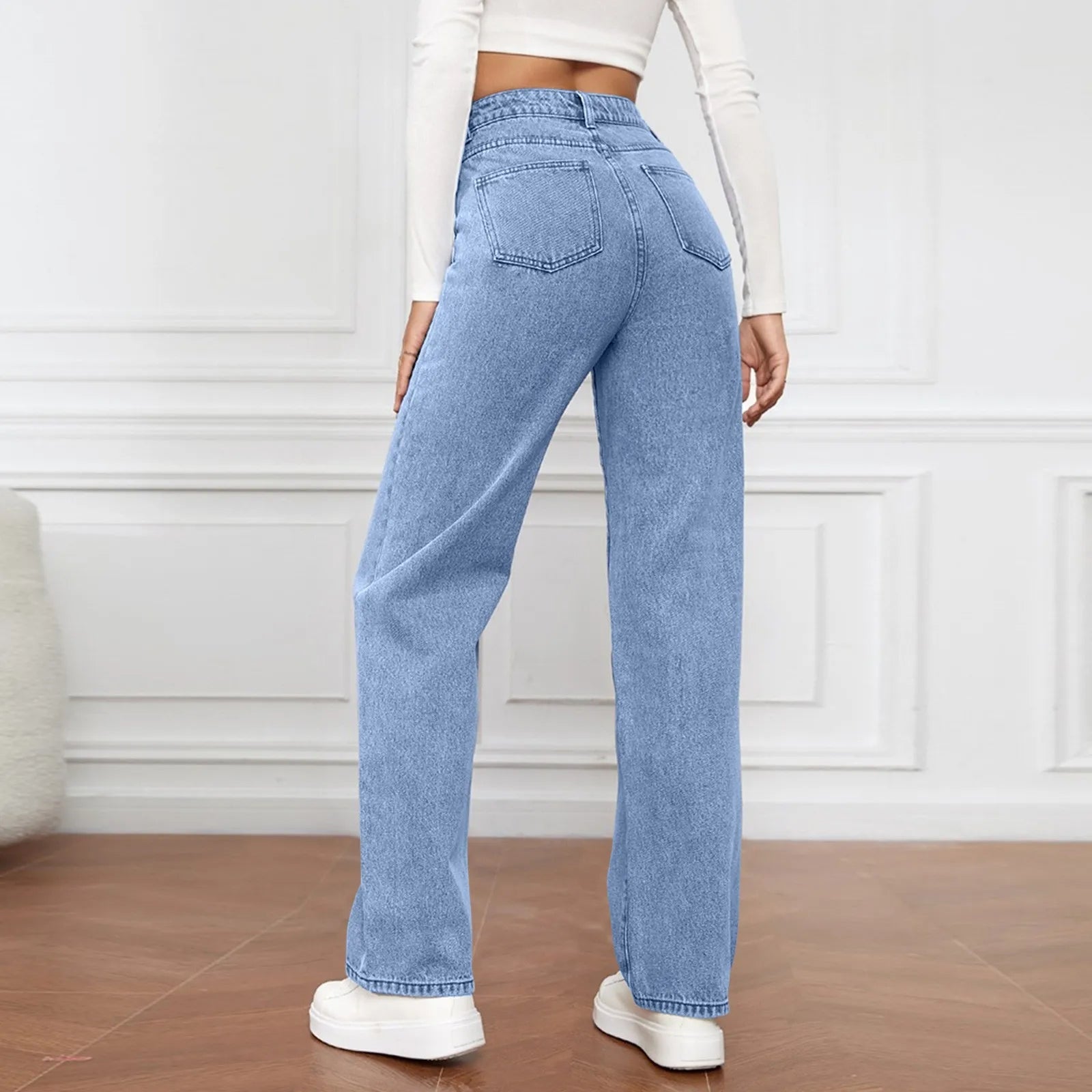 Women's High Waist Washed Women's Jeans Fashionable Versatile Straight Leg Pants Jeans Women Jean Pants Women Jeans Women 2025