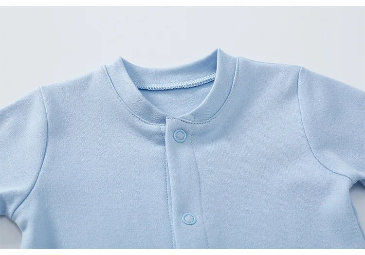 Newborn Baby Long Sleeved Solid Color Long Crawling Jumpsuit Spring Autumn Cotton Footed Infant Boys Rompers 0-1Y Boys Bodysuit