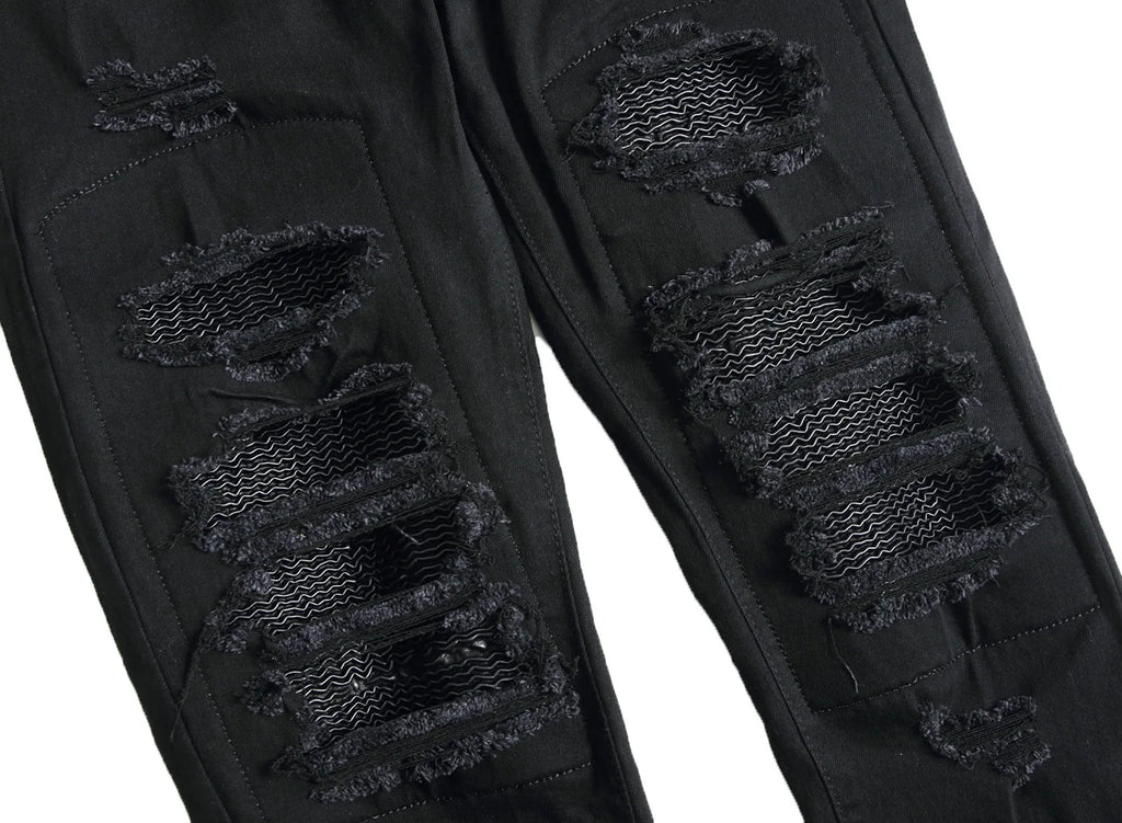 Jeans pour hommes High Street avec trous et pointes noires, jeans slim fit et pantalons pour hommes