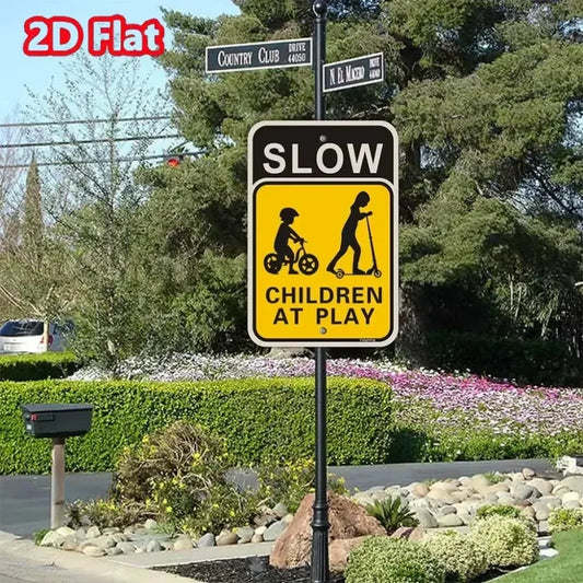 Iron Wall Art Decoration，2D Decorative painting,Essential Slow Down Children at Play Yard Signs