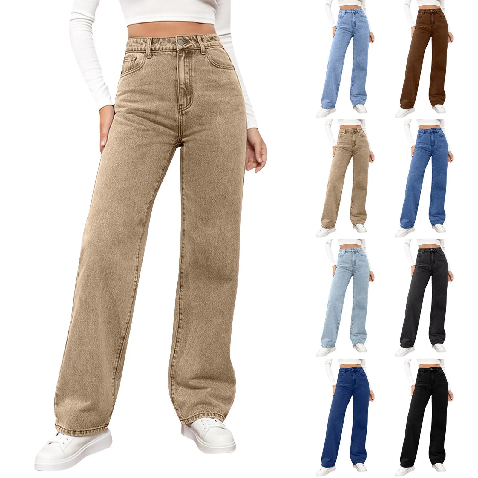 Women's High Waist Washed Women's Jeans Fashionable Versatile Straight Leg Pants Jeans Women Jean Pants Women Jeans Women 2025